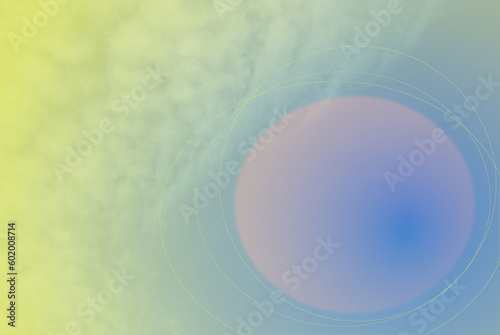 Transparent violet balloon on yellow light blue sky background in futuristic mood for website, poster, brochure, card and banner design.