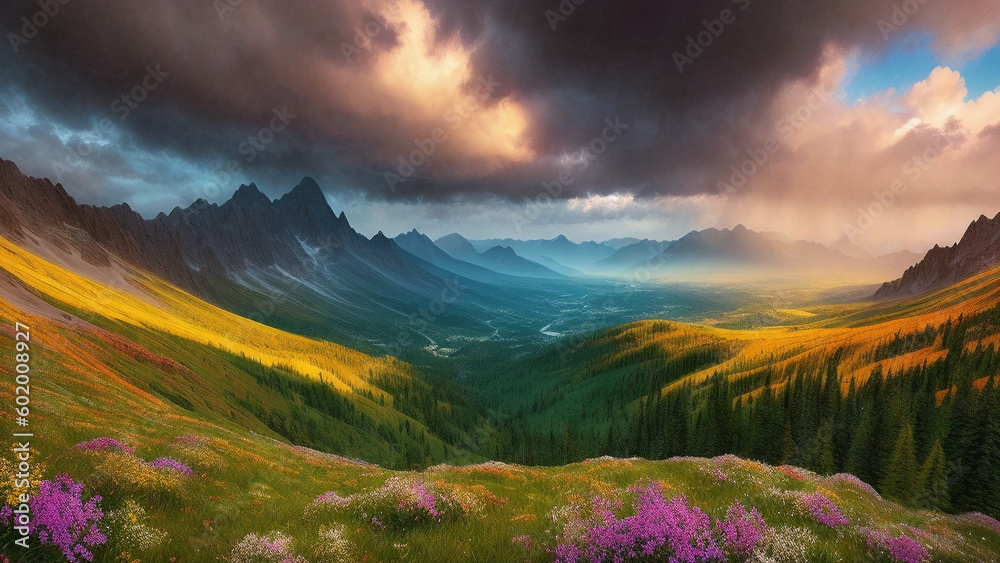 Landscape nature mountan, painting, Generative AI illustrations Landscape nature mountan, painting, Generative AI illustrations