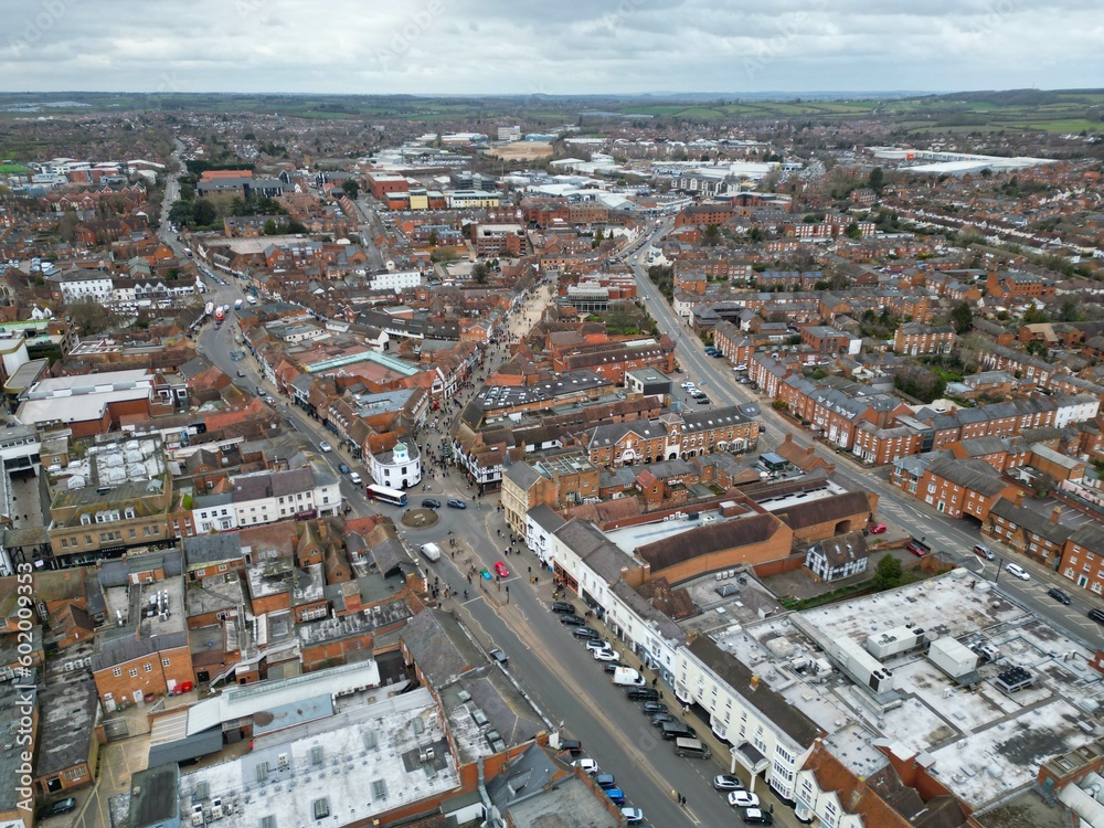 Town centre Stratford upon Avon England drone aerial view