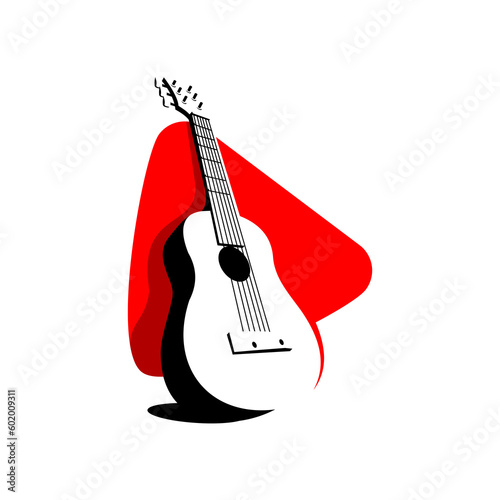 guitar logo vector on triangular pick background