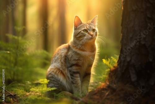 An orange cat in the jungle
