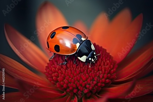 Ladybug on flower. Generative AI.