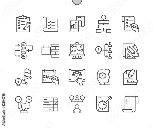 Plan. Decision making. Project planning. Strategy and management. Pixel Perfect Vector Thin Line Icons. Simple Minimal Pictogram