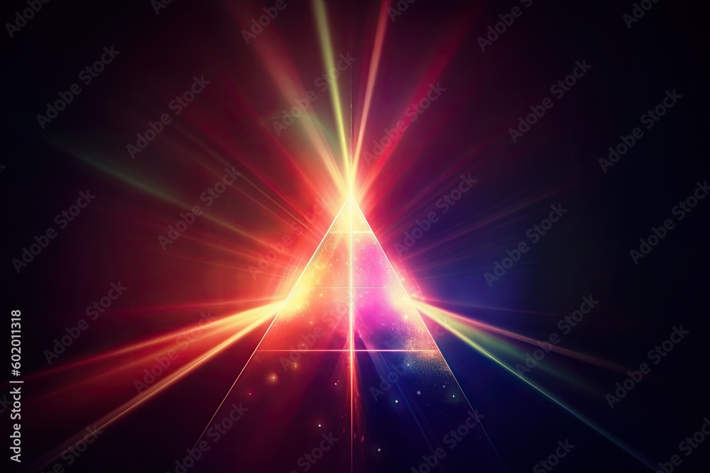 Abstract background with glowing triangle lights. Generative AI. Abstract background with glowing triangle lights. Generative AI.
