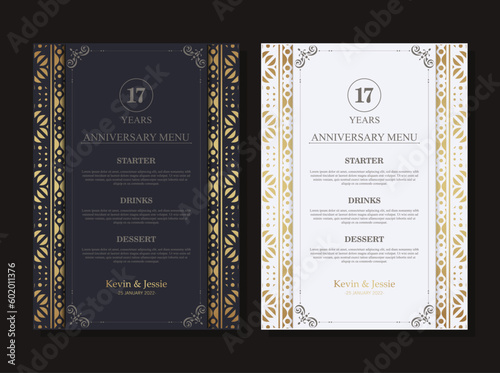 17th anniversary menu design template