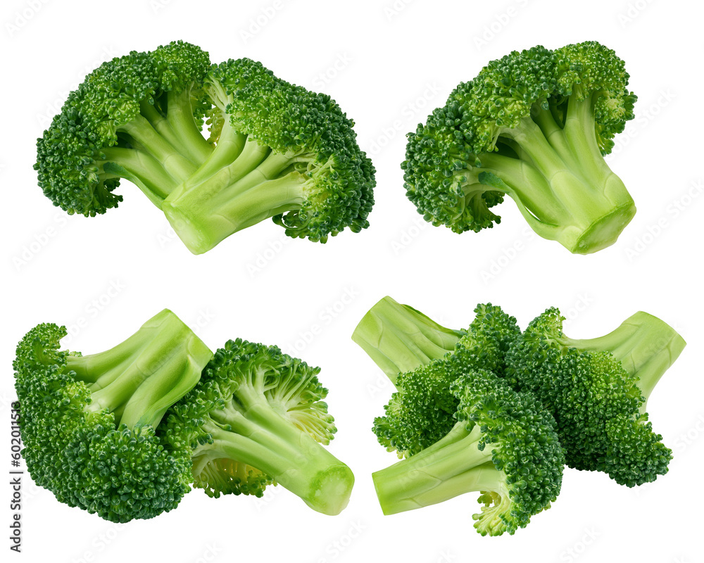 Broccoli isolated on white background, full depth of field - obrazy, fototapety, plakaty 