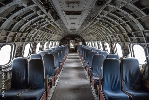 Interior of a passenger plane. Generative AI.