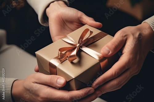Person holding gift box. Generative AI.