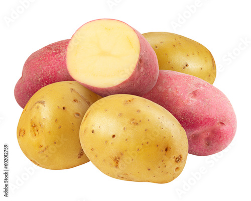yellow and red potatoes , isolated on white background, full depth of field photo
