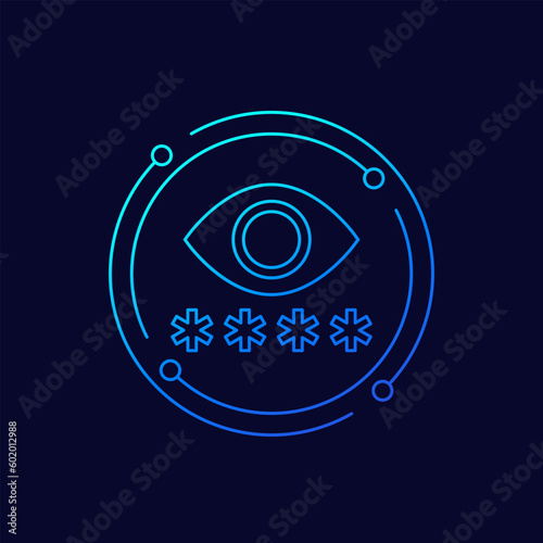Parental control icon with password and eye, linear design