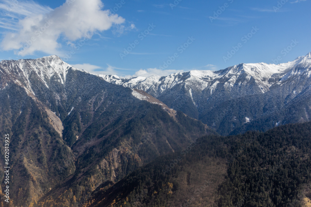 Snow covered peaks in Sichuan province, China Snow covered peaks in Sichuan province, China