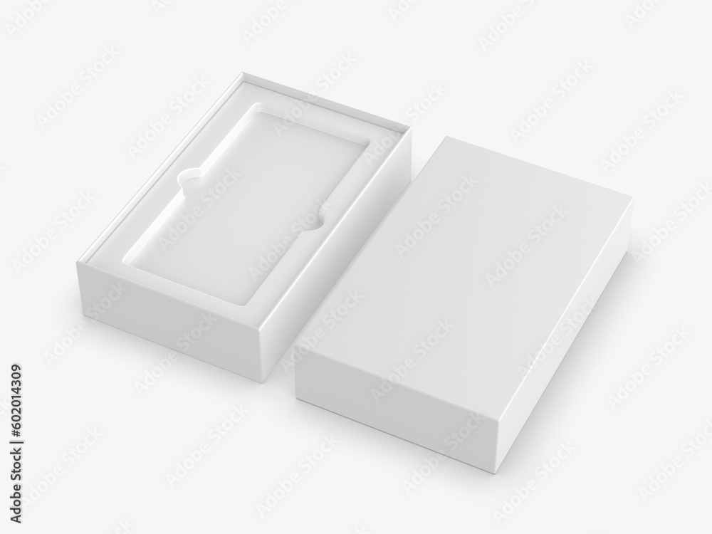Blank cell phone or mobile packaging paper box, 3d render illustration. Blank cell phone or mobile packaging paper box, 3d render illustration.