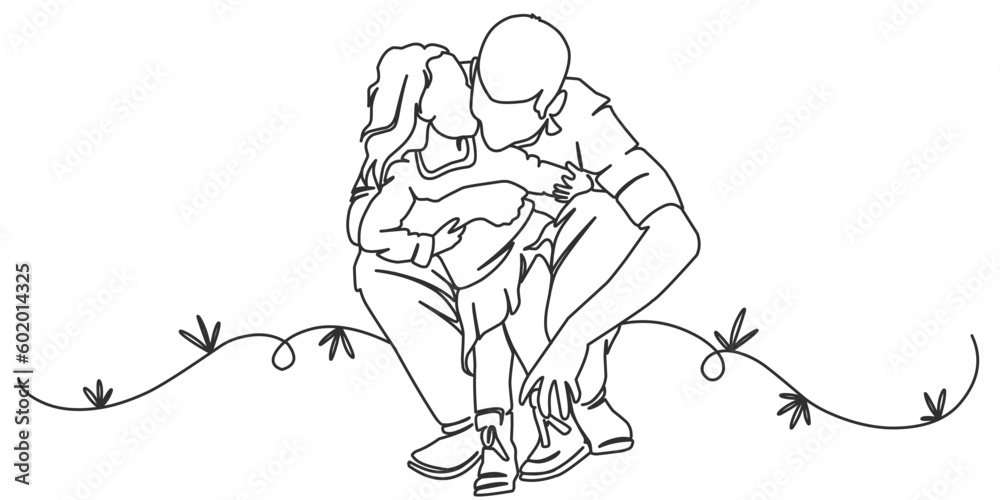 Obraz premium Fathers day line art style vector illustration, father and daughter line art illustration