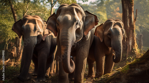 Elephants walking on a dirt road © DLC Studio