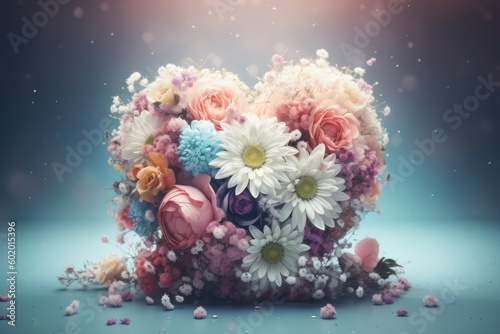 Bouquet flower heart gift. Generate Ai