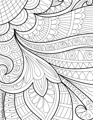 Decorative floral detailed mehndi design style coloring book page illustration 