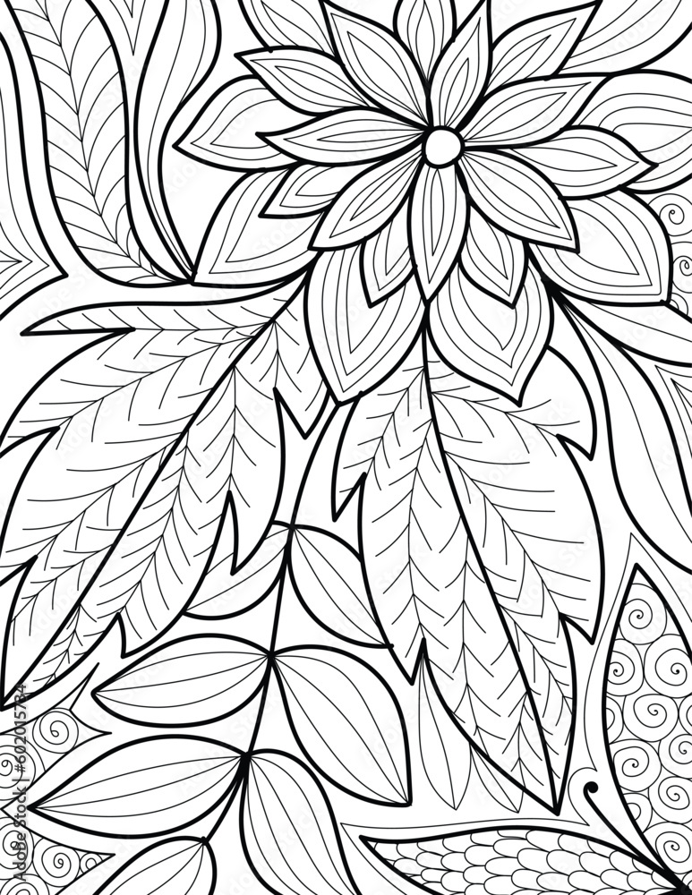 Decorative floral detailed mehndi design style coloring book page illustration 