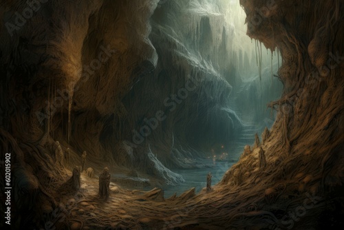 Fototapet Cave cavern fantasy. Generate Ai