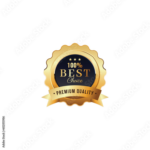 Premium quality Best choice medal. Realistic golden 100% best choice with ribbon. Realistic icon isolated on transparent background. Vector illustration EPS10