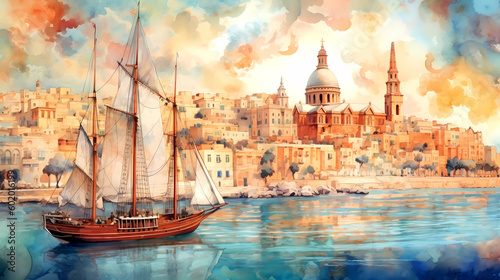 Obraz na płótnie Illustration of beautiful view of Valletta, Malta w salonie