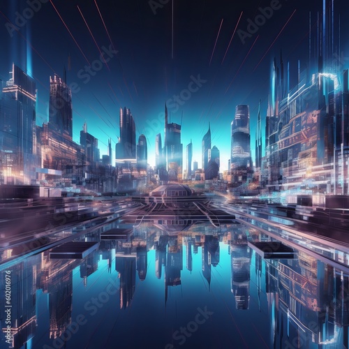 3d city of cyberspace metaverse digital landscape of futuristic background concept. 3d illustration rendering generative ai