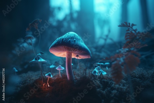 Magic fluorescent mushroom. Generate Ai