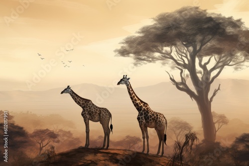 Giraffe savannah. Generate Ai