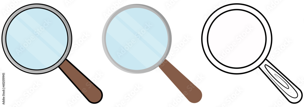 Set of magnifying glass icons with and without stroke. Isolated vector illustration for technology, programming, coding, engineering, websites, UI and more. - obrazy, fototapety, plakaty 