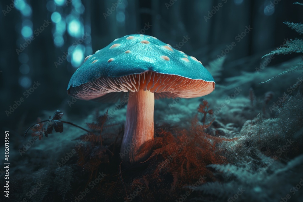 Fototapeta premium Magic fluorescent mushroom forest. Generate Ai