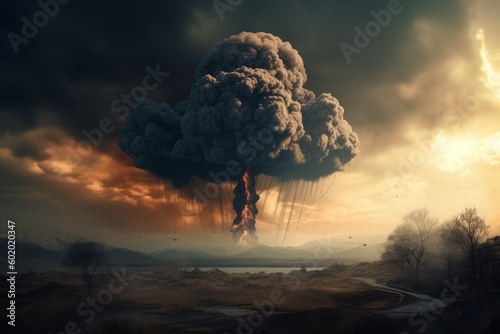 Nuclear explosion dramatic scene. Generate Ai