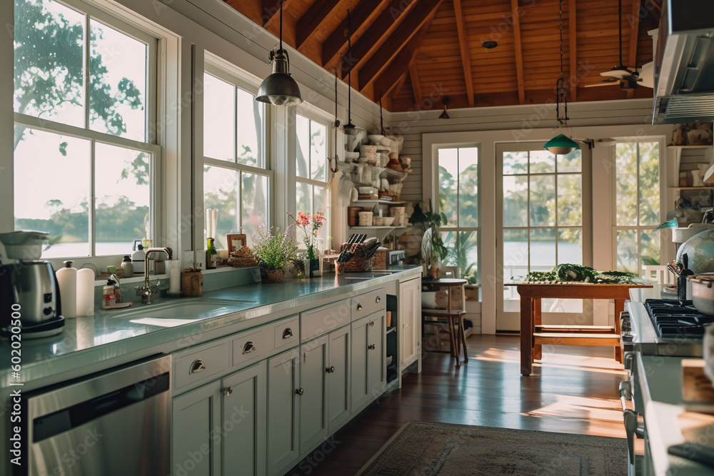 Detail interior view of kitchen. AI generative