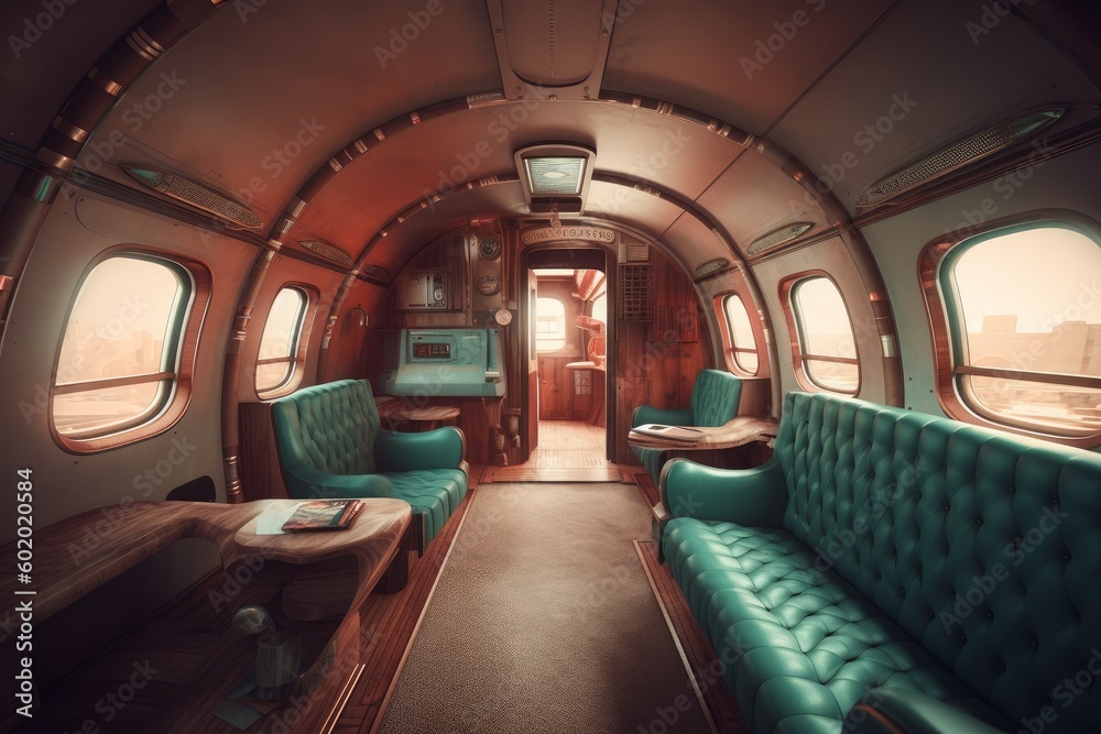 Old plane leather interior. Generate Ai Old plane leather interior. Generate Ai