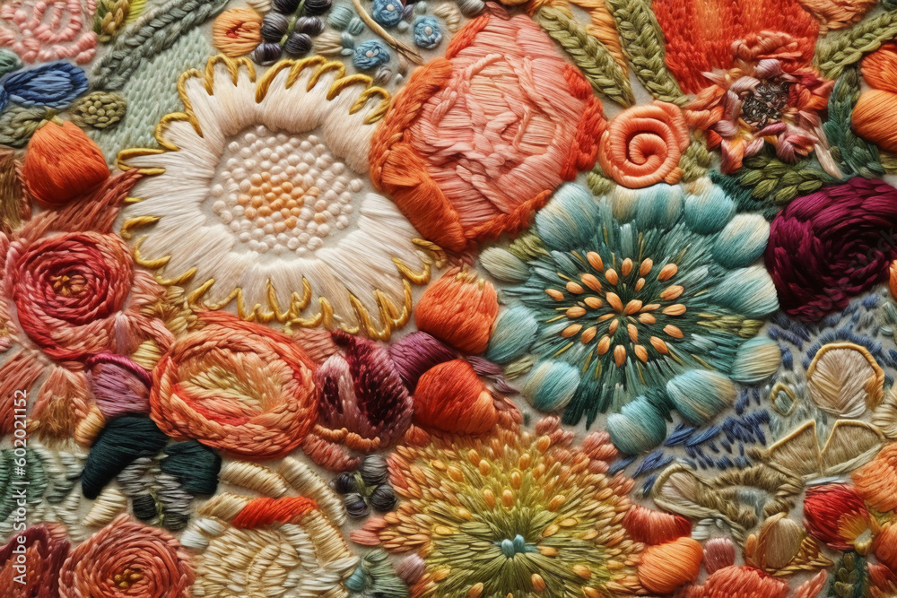 Embroidered texture, imaginary, aesthetic pattern. AI generative Embroidered texture, imaginary, aesthetic pattern. AI generative