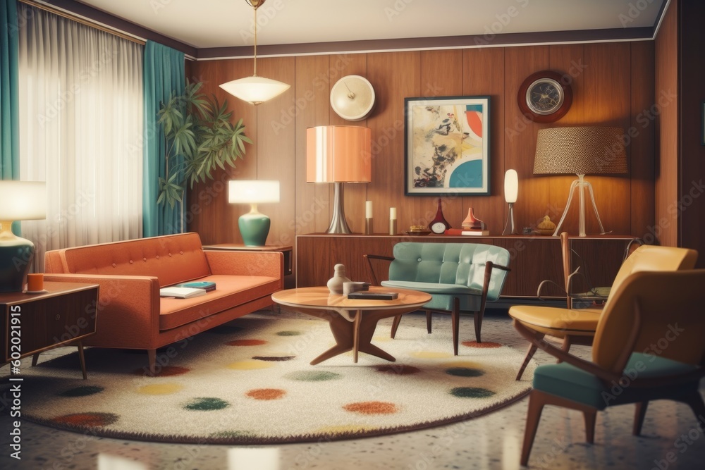 Retro living room sofa. Generate Ai Retro living room sofa. Generate Ai