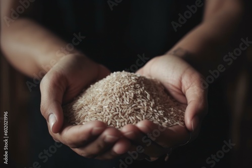 Rice hands grains. Generate Ai