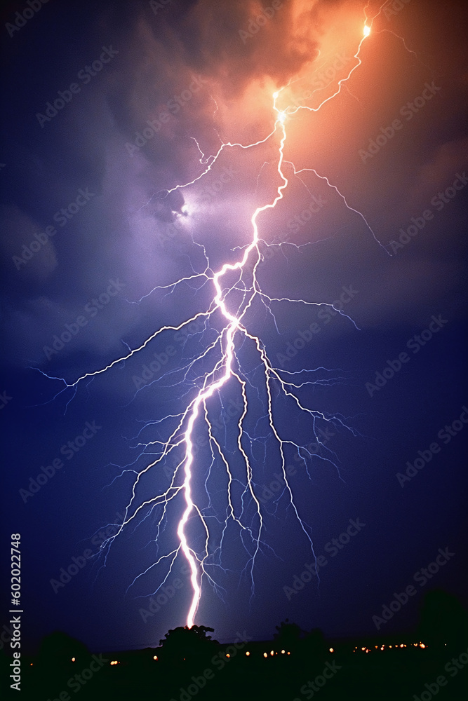 Realistic lightning in dark sky. AI generative
