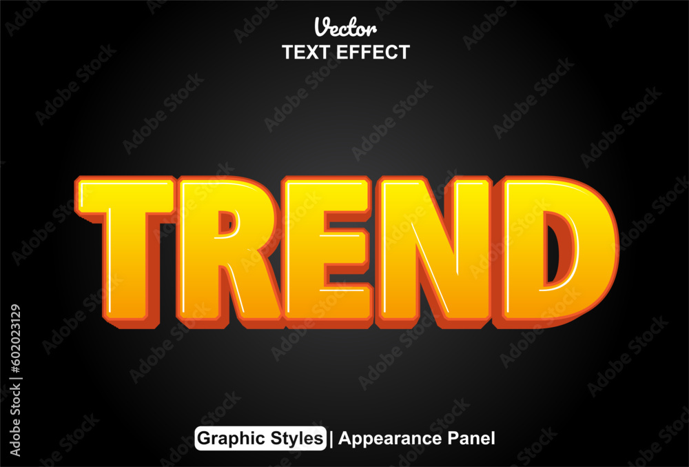 trend text effect with orange graphic style and editable