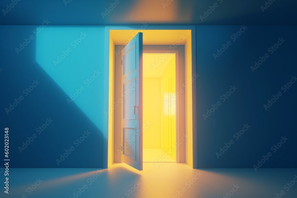 Door light on blue background. Generate Ai Door light on blue background. Generate Ai