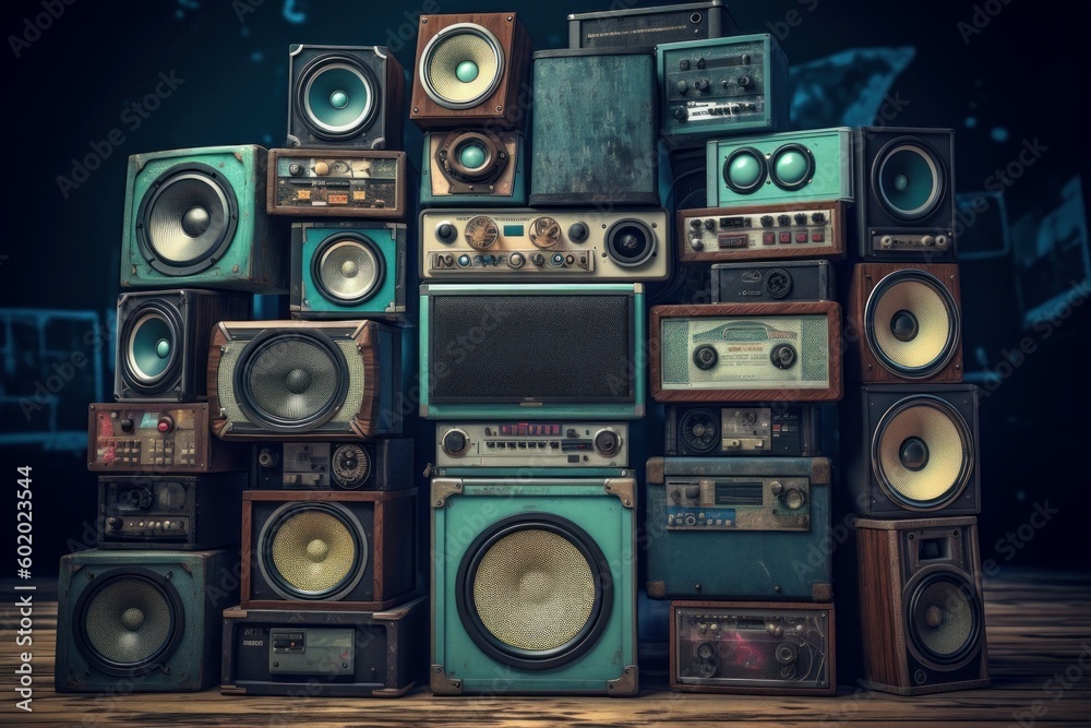 Obraz premium Vintage music speakers. Generate Ai