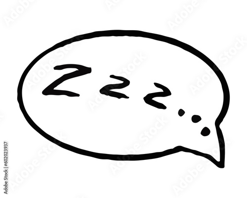 Hand drawn watercolor design of speech bubble with zzz sounds. Zzz cloud in black outline