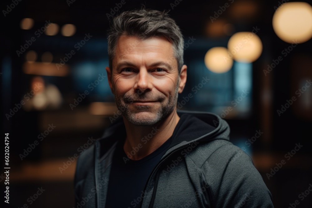 Portrait of a handsome middle-aged man smiling at the camera.
