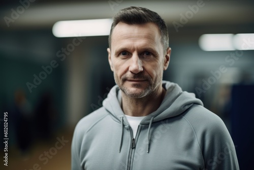 Portrait of mature man in sportswear looking at camera in gym