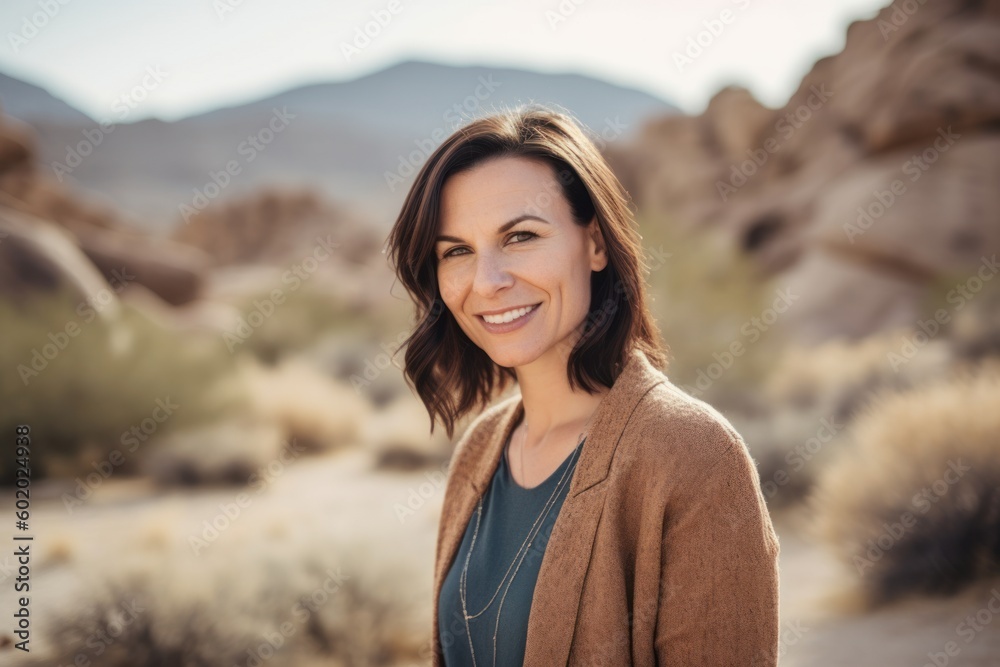 Portrait of smiling woman standing in Joshua Tree National Park in California