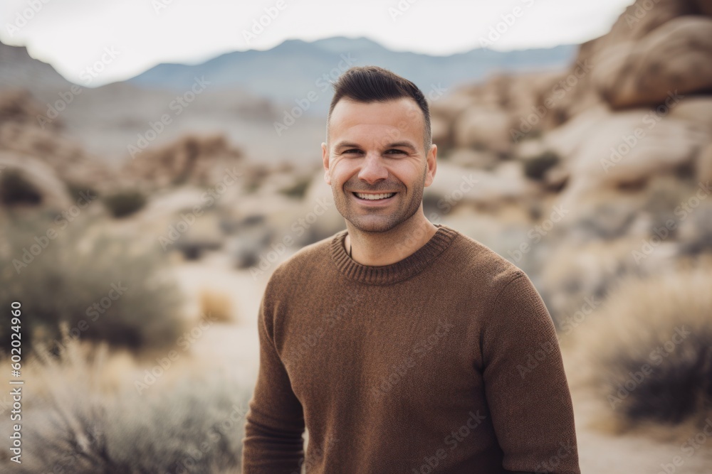 Portrait of a handsome man in the desert of Joshua Tree National Park Portrait of a handsome man in the desert of Joshua Tree National Park