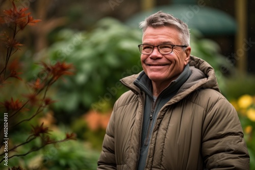 Portrait of a happy senior man smiling in a park in autumn