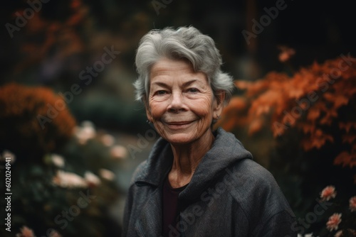Portrait of a smiling senior woman in the park at autumn.