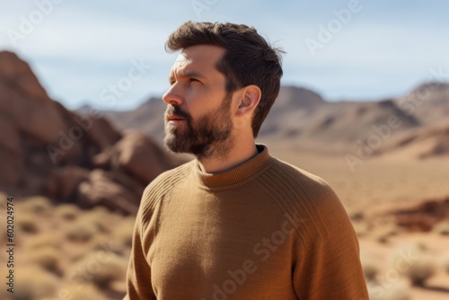 Handsome man with beard and sweater in Valley of Fire Nevada