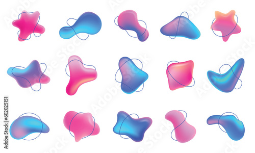 Abstract blob shape 3d gradients. Dynamic fluid backgrounds and vibrant three-dimensional gradient shapes for modern designs and branding vector elements set