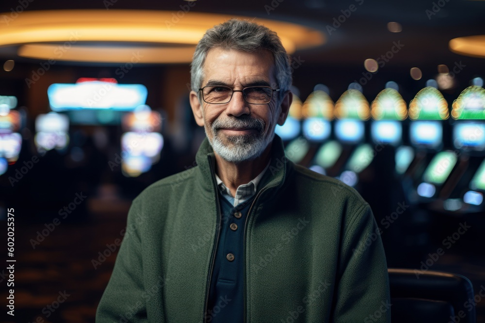 Portrait of a smiling mature man in a casino. Casino theme. Portrait of a smiling mature man in a casino. Casino theme.