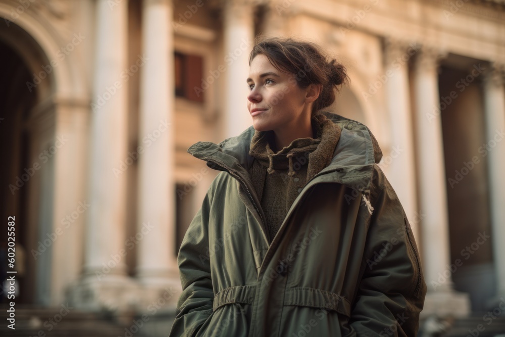 Fototapeta premium Portrait of a beautiful young woman in a coat in the city